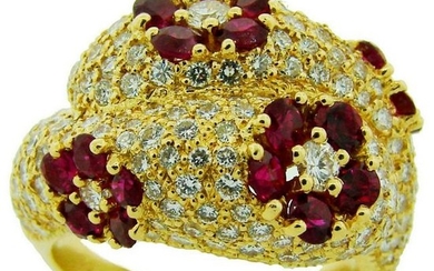 1980s GRAFF RUBY DIAMOND YELLOW GOLD COCKTAIL RING