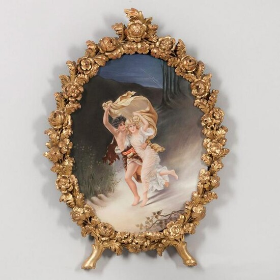19Th C. Continental Oval Porcelain Plaque Of A Couple