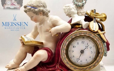 19th C. Meissen Porcelain Figural Table Mantle Clock