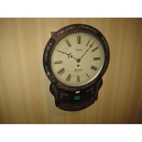 19th Century Rosewood Wall Clock Inlaid with Mother of Pearl...