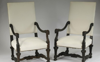 (2) 19th c. French carved oak armchairs, 47"h
