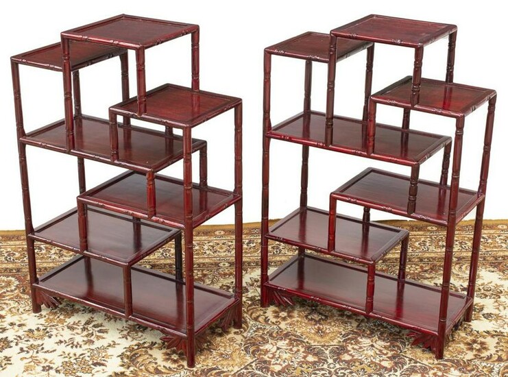 (2) CHINESE ROSEWOOD MULTI-TIER DISPLAY SHELVES