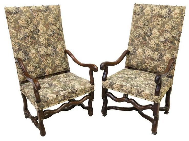 (2) FRENCH LOUIS XIV STYLE HIGH-BACK FAUTEUILS