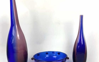 2 Murano Style Vases and a Bowl Tallest vase is 18