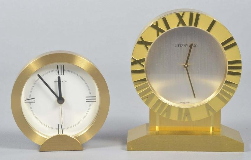 (2) Tiffany and Co. Brass Swiss Made Quartz Clocks