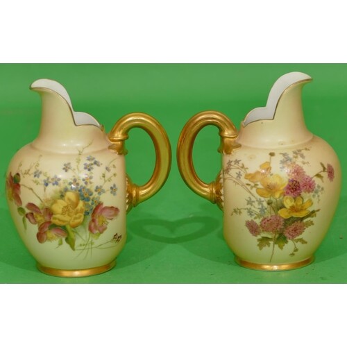 2 x Similar Royal Worcester Round Bulbous Shaped Jugs on cre...