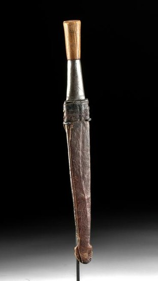 20th C. African Tuareg Steel Dagger w/ Leather Sheath