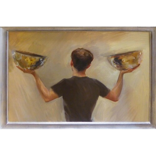 20th CENTURY SCHOOL 'Boy Holding two Bowls', oil on canvas, ...