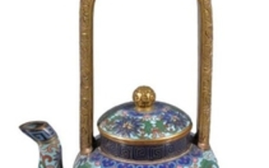 A Chinese cloisonné wine ewer and cover, inlaid
