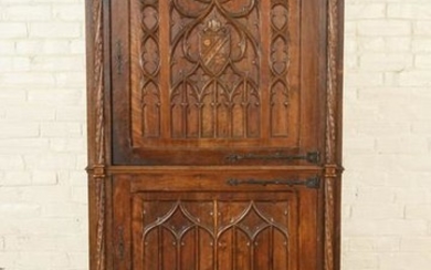UNUSUAL 3-DOOR GOTHIC STYLE CARVED CABINET C.1900