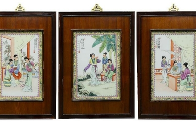 (3) FRAMED CHINESE ENAMELED PORCELAIN WALL PLAQUES