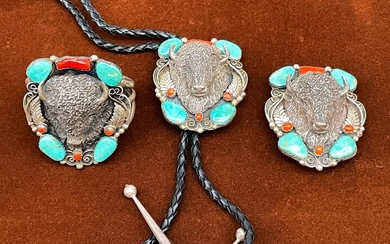 3 Piece Set of Vintage Navajo Sterling Silver Turquoise Jewelry