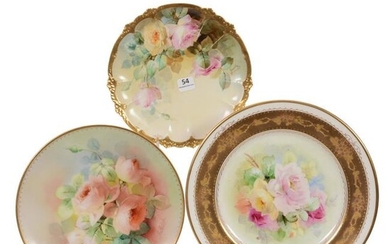 (3) Plates Marked Pickard, All With Rose Decor