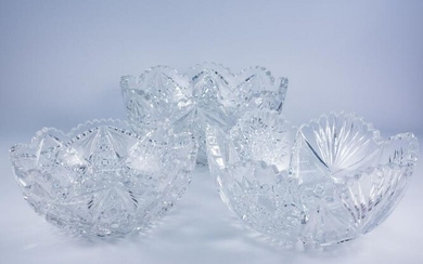 Lot 3 Antique ABP Cut Glass Bowls Varied Sizes