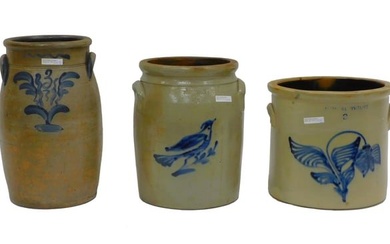 (3) stoneware crocks. 19th-century. Three-gallon