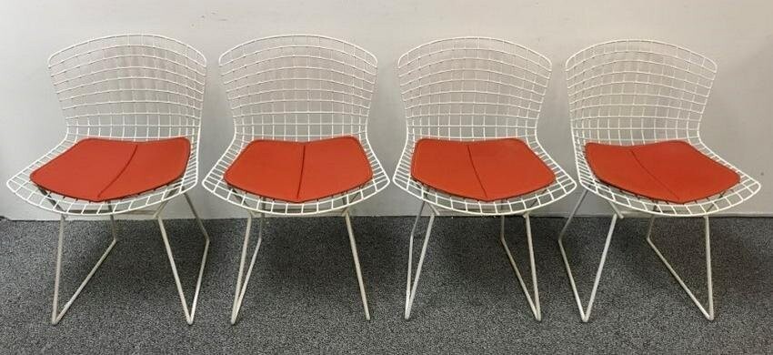 4 HARRY BERTOIA FOR KNOLL WIRE WHITE DINING CHAIRS