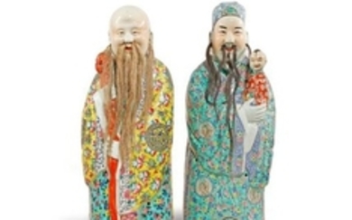 TWO LARGE CHINESE FAMILLE ROSE FIGURES OF SHOULAO …