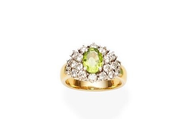 A peridot and diamond cluster ring