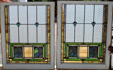 Pair of Antique American leaded glass windows