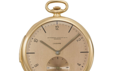 Audemars Piguet. An extremely fine and rare ultra-thin 18K pink gold openface minute repeating keyless lever watch with pink dial, SIGNED AUDEMARS PIGUET & CO., GENÈVE, RETAILED BY CHIAPPE (GENOA), NO. 30’910, MANUFACTURED IN 1924