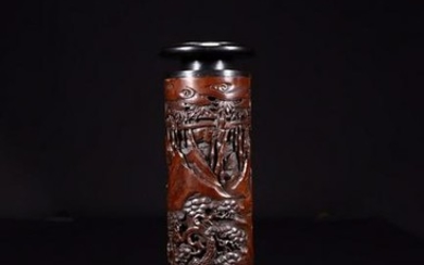 A BAMBOO CARVED STORY PATTERN TUBE