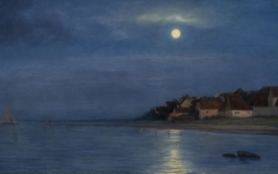 Carl Heinrich BLOCH Copenhague, 1834 - 1890 Effet de pleine lune sur la mer à Helleboek