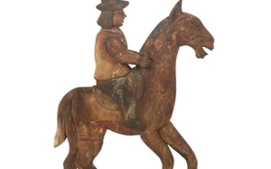 Carved and painted horse and rider trade sign 19th...