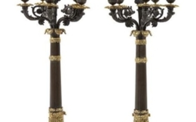 A Pair of Charles X Gilt and Patinated Bronze Six-Light