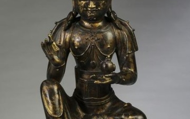 Chinese gilt bronze Avalokitesvara with marble base