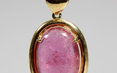 Chinese Pink Cabochon Tourmaline in 18K Pendant