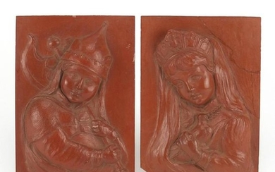 Pair of continental rectangular red clay plaques