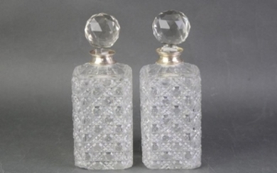 Cut Crystal Decanters With Silver Collars