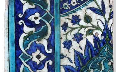 A Damascus Pottery Border Tile, circa 1580, from the same...