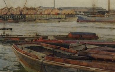 David William Burley, British 1901-1990- Moored barges;...