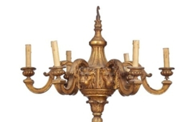 AN ENGLISH GILTWOOD SIX-LIGHT CHANDELIER, OF KENTIAN STYLE, EARLY 20TH CENTURY