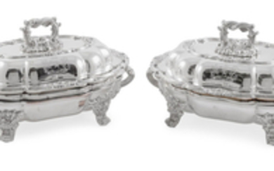 A pair of English silverplate Covered entree dishes
