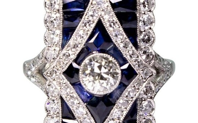 Estate 1.51 Carat Diamond and 3.2 Carat Sapphire Ring