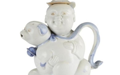 A Hirado blue and white porcelain "Boy and Puppy"...