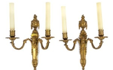 A Pair of Louis XVI Style Gilt Bronze Two-Light Sconces