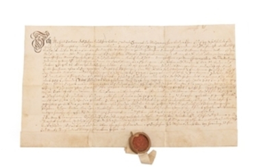 MANUSCRIT. Acte notarié du XVIIIe s. en allemand, accompagné d'un sceau en cire rouge