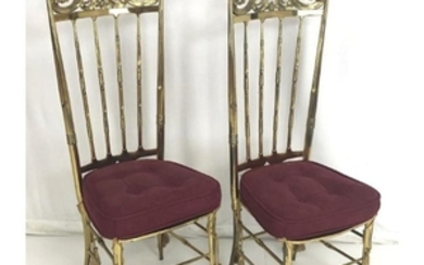 Pr Brass Chiavari Italian Tall Back Chairs. Fancy