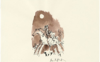 Quentin Blake (b. 1932), Don Quixote and Sancho Panza astride a wooden horse