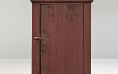 Red-painted Wall Cupboard with Two Interior Drawers