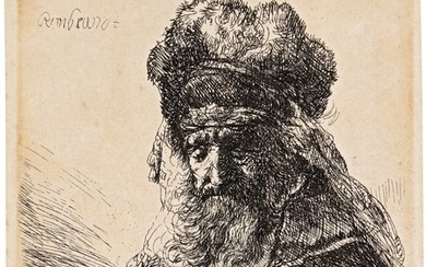 REMBRANDT HARMENSZ. VAN RIJN | BEARDED OLD MAN IN A HIGH FUR CAP, WITH EYES CLOSED (B., HOLL. 290; NEW HOLL. 148; H. 130)