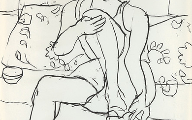RICHARD DIEBENKORN Seated Woman on Sofa. Lithograph on Rives, 1965. 610x483 mm; 24x19...