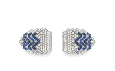 Pair of sapphire and diamond clips, Monture Cartier, 1930s