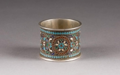 A SILVER AND CLOISONNÉ ENAMEL NAPKIN HOLDER Russian