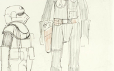 Star Wars Episode IV - A New Hope: An early costume design of a Stormtrooper and TIE Fighter pilot