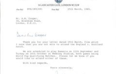 Ted Croker typed signed letter to WW2 author Alan Cooper on Football Association letterhead 1985. Croker joined the RAF as...