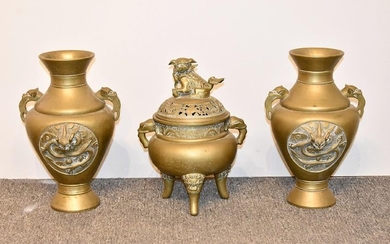 Three-Piece Chinese Bronze Garniture Set